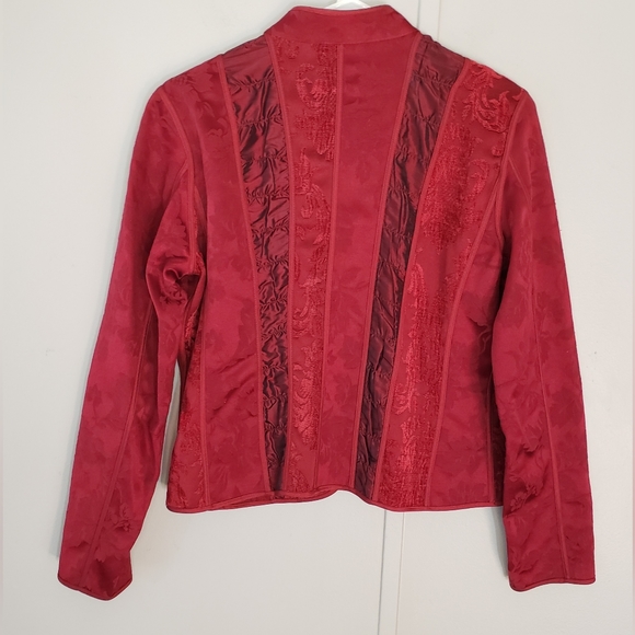 Chico's Red Brocade Tapestry Mandarin Collar Blazer - Picture 8 of 11